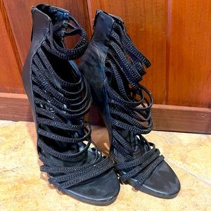 ALDO black sequin strappy heels